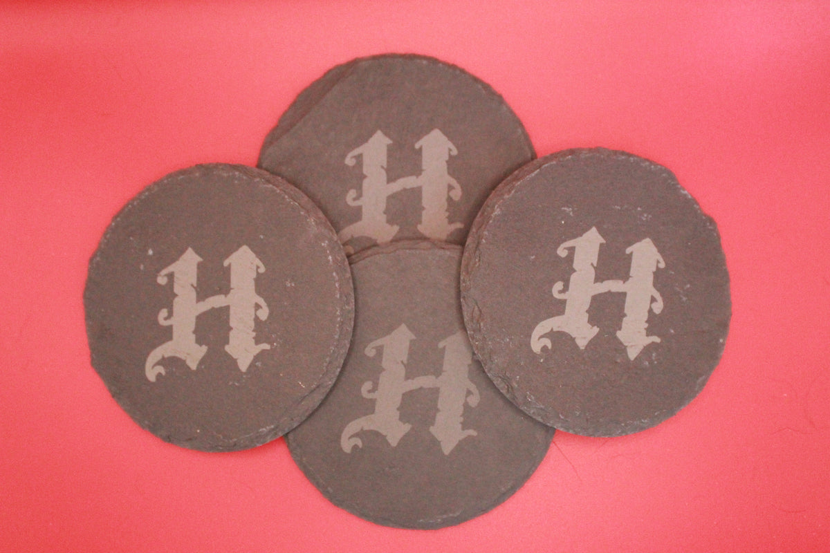 4-Round Stone Coaster With 1 Letter