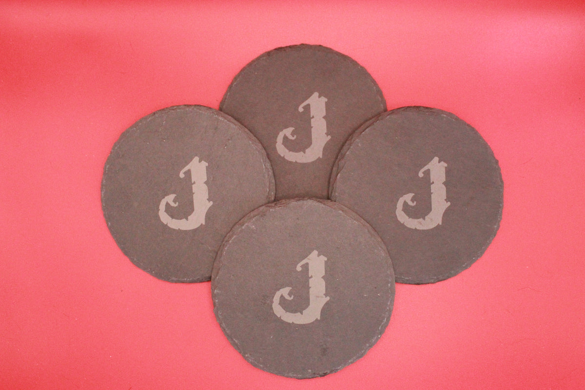 4-Round Stone Coaster With 1 Letter