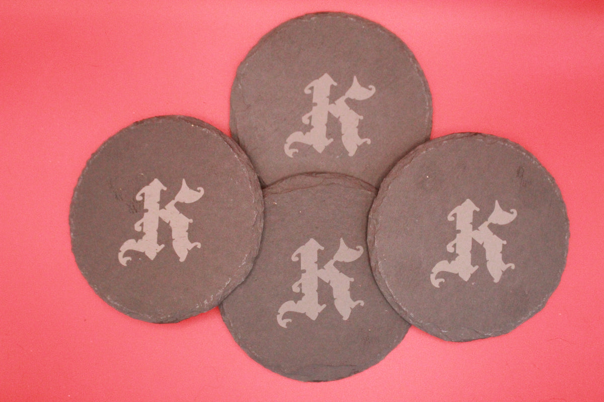 4-Round Stone Coaster With 1 Letter