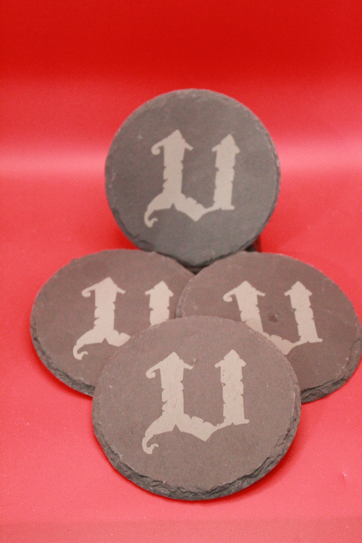 4-Round Stone Coaster With 1 Letter