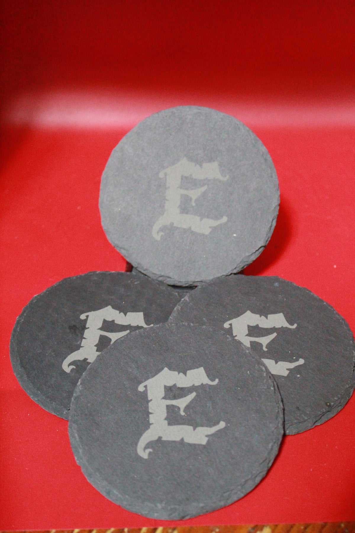 4-Round Stone Coaster With 1 Letter