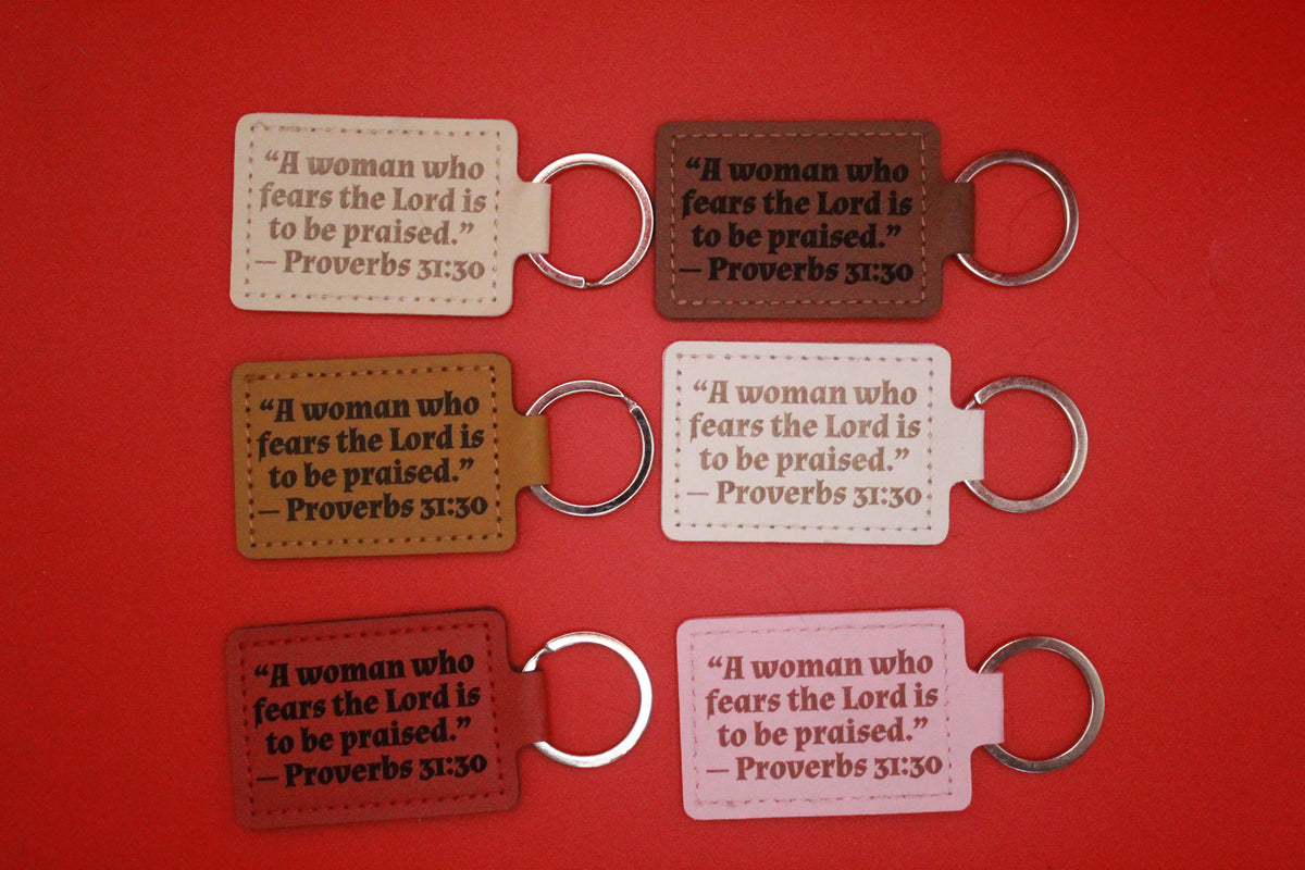 Leather Keychain with Bible Verse Proverbs 31:30