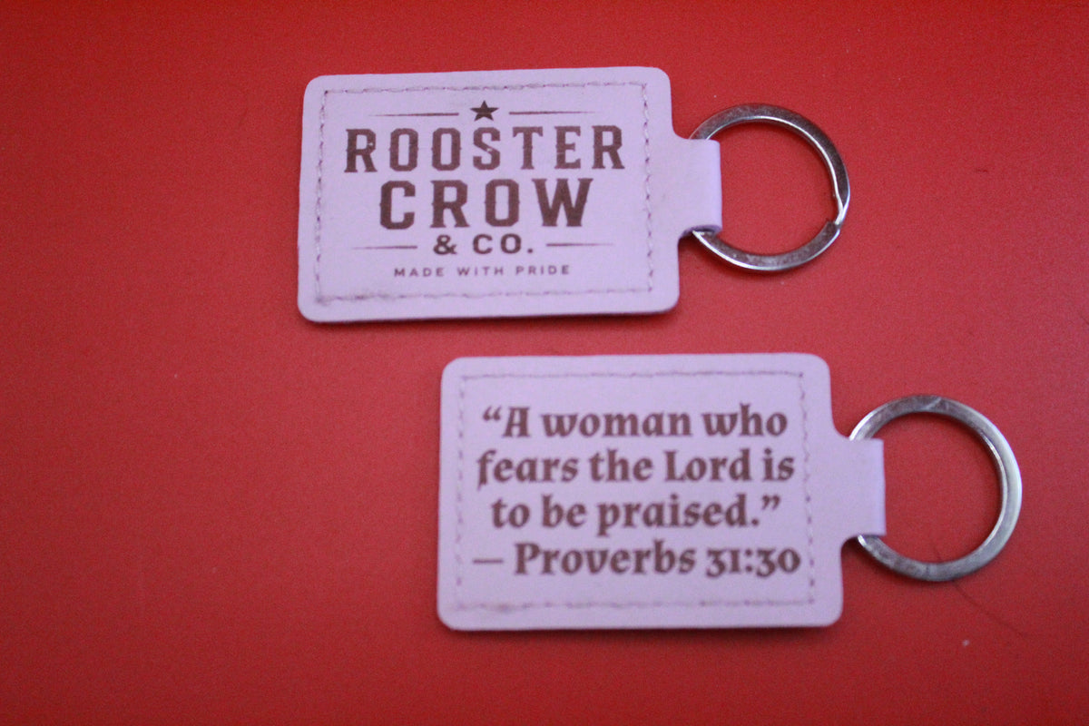 Leather Keychain with Bible Verse Proverbs 31:30