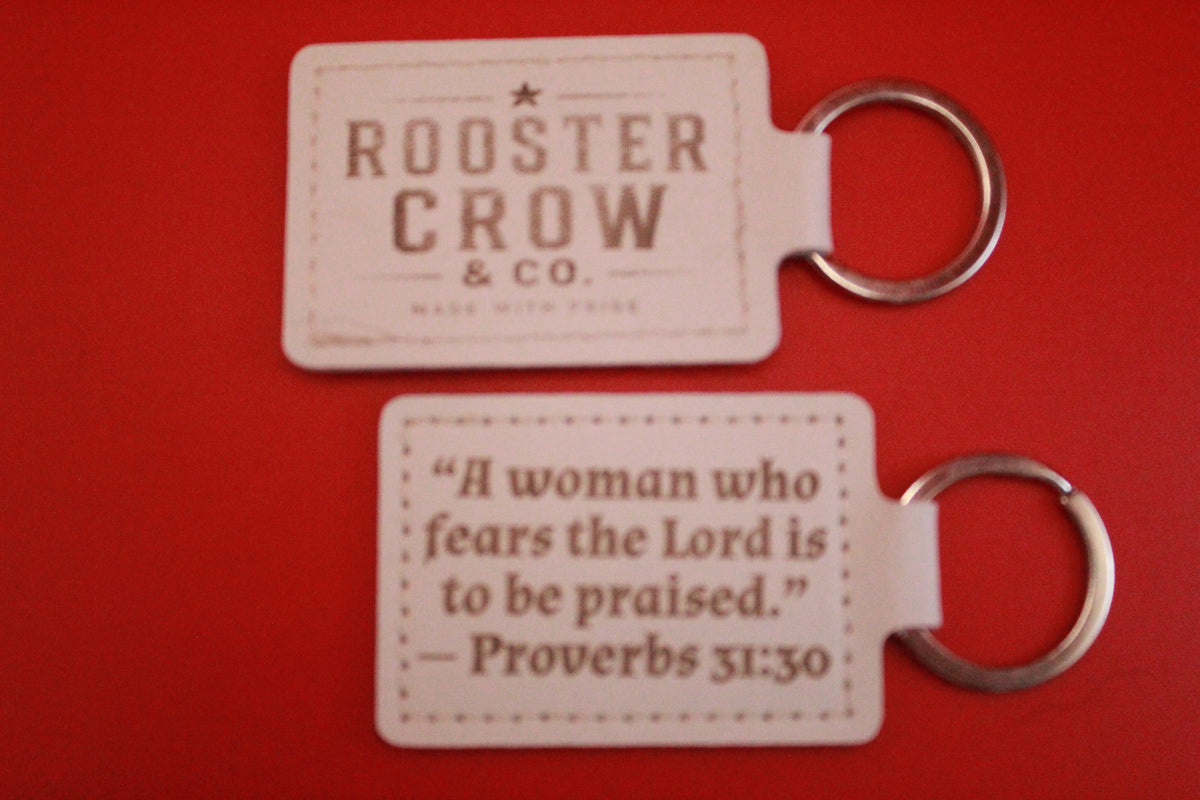 Leather Keychain with Bible Verse Proverbs 31:30