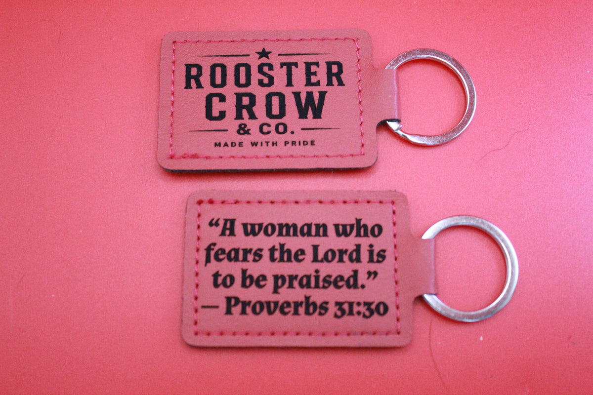Leather Keychain with Bible Verse Proverbs 31:30