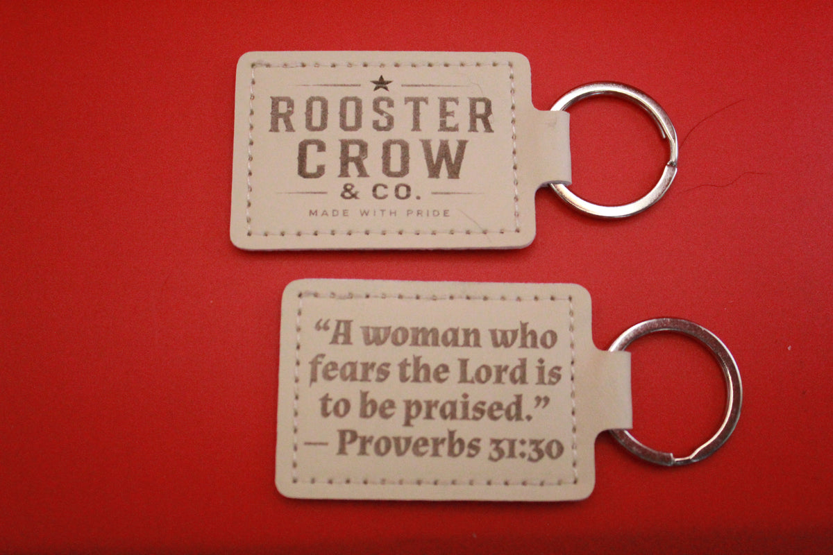 Leather Keychain with Bible Verse Proverbs 31:30