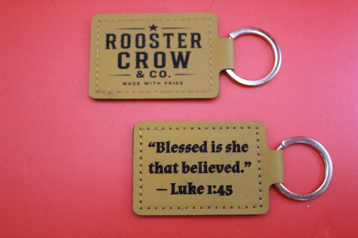 Leather Keychain with Bible Verse Luke 1:45