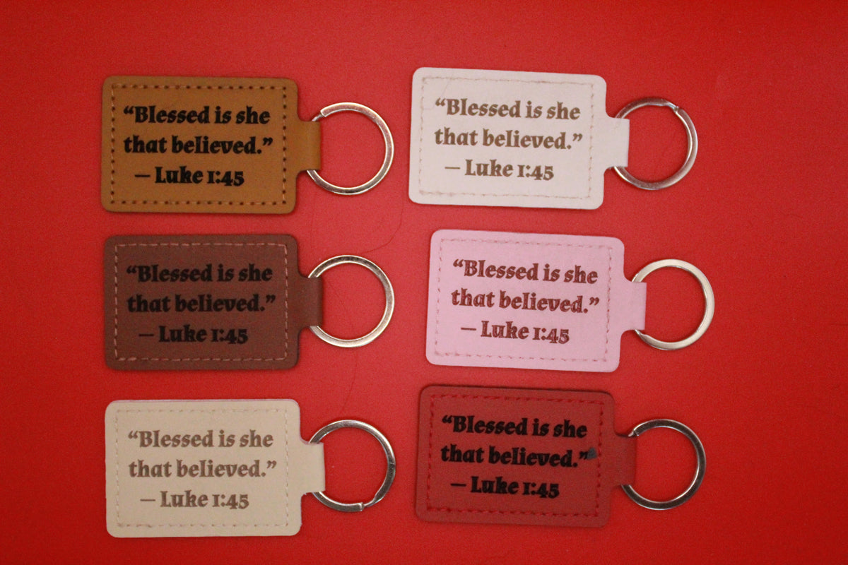 Leather Keychain with Bible Verse Luke 1:45