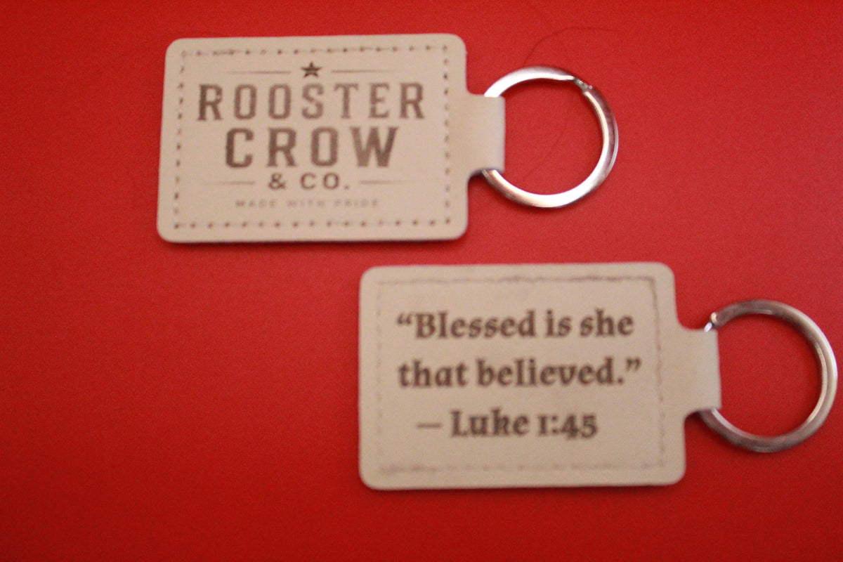 Leather Keychain with Bible Verse Luke 1:45