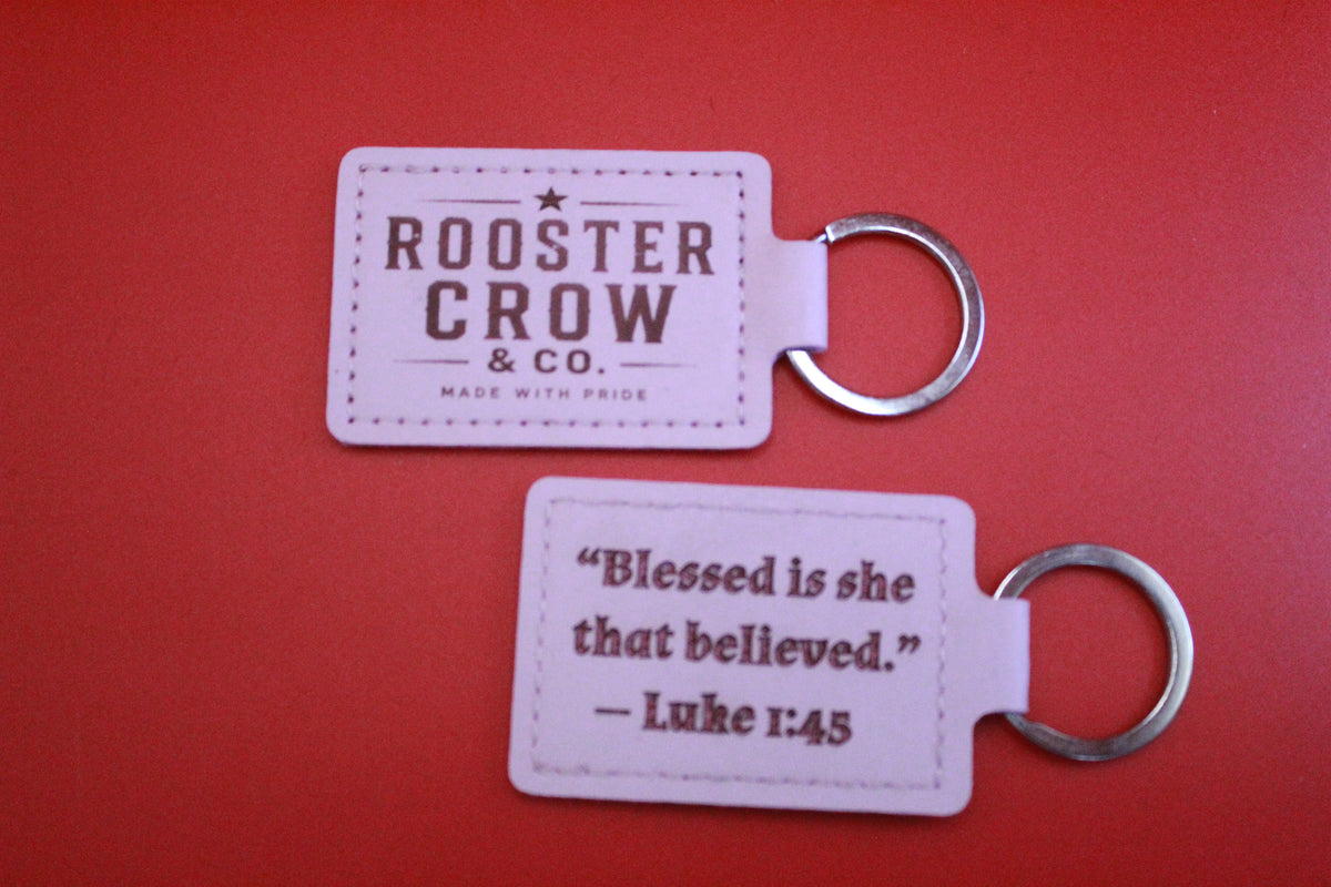 Leather Keychain with Bible Verse Luke 1:45
