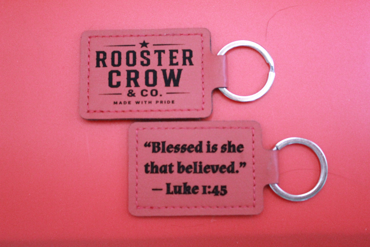 Leather Keychain with Bible Verse Luke 1:45