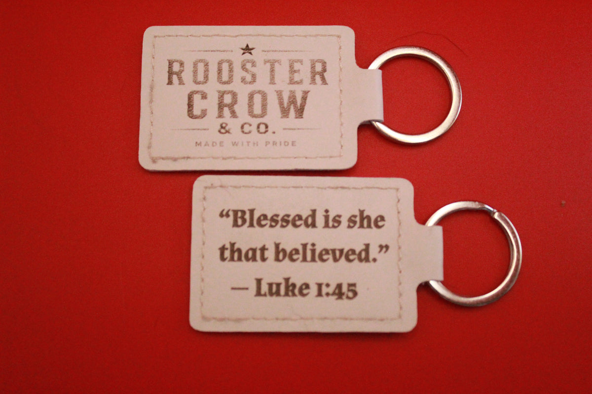 Leather Keychain with Bible Verse Luke 1:45