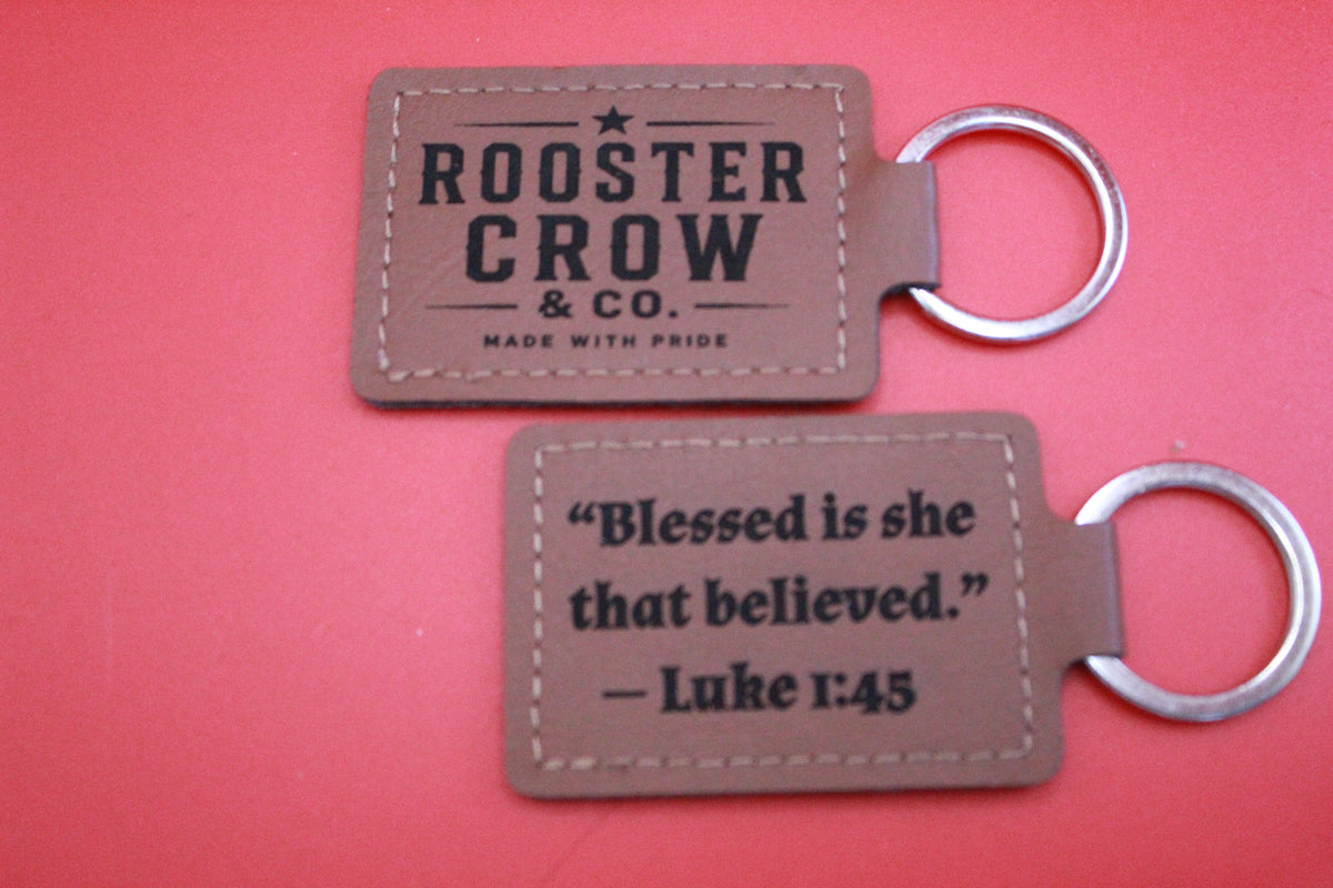 Leather Keychain with Bible Verse Luke 1:45