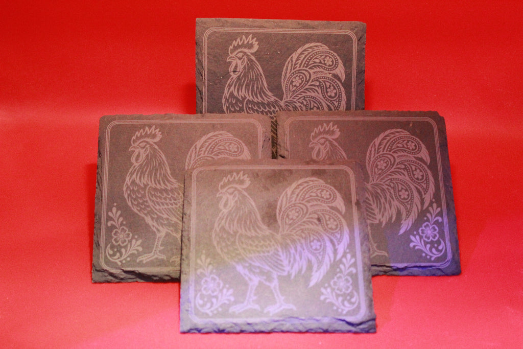 Rooster Paisley Slate Coasters (set of 4)