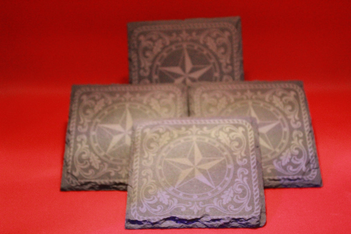Texas Star with Rope Boarder Slate Coasters (set of 4)
