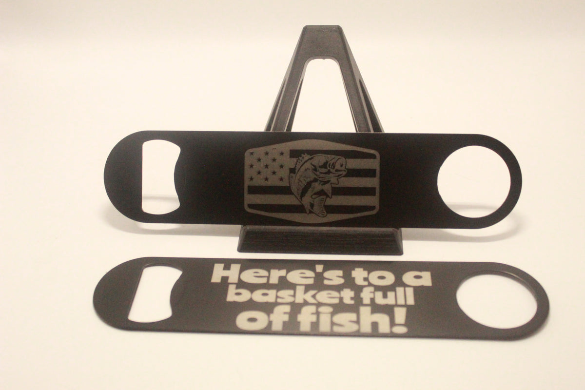 7 inch Black Bottle Opener (USA flag with Bass)