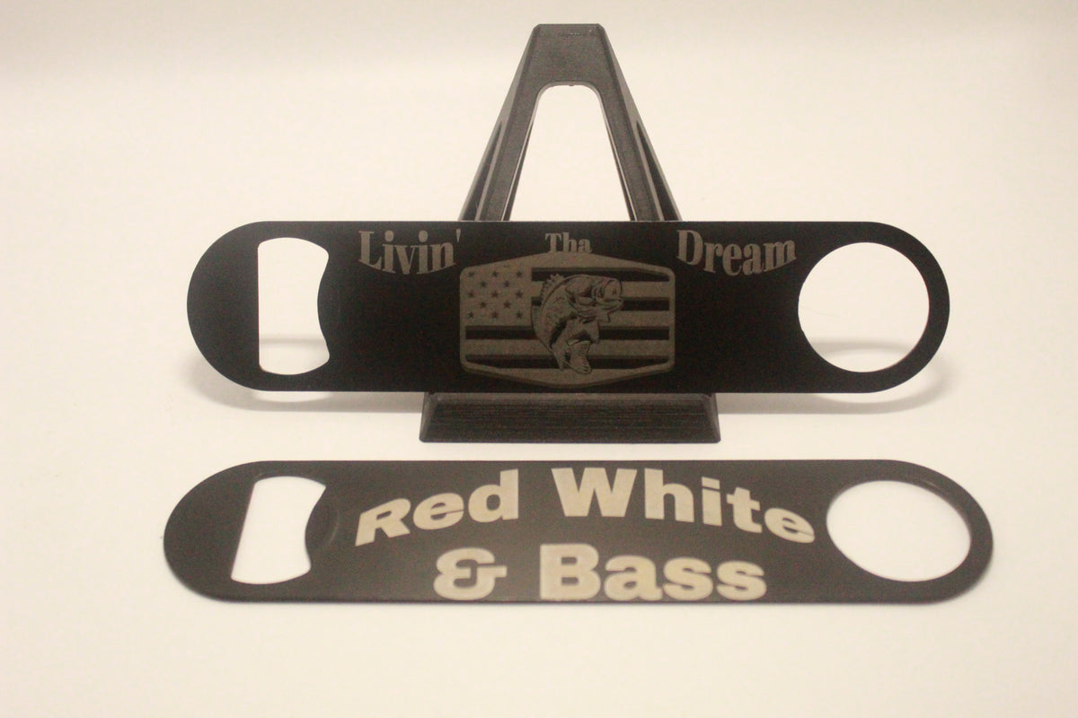 7 inch Black Bottle Opener (USA flag with Bass and "Livin' Tha Dream")