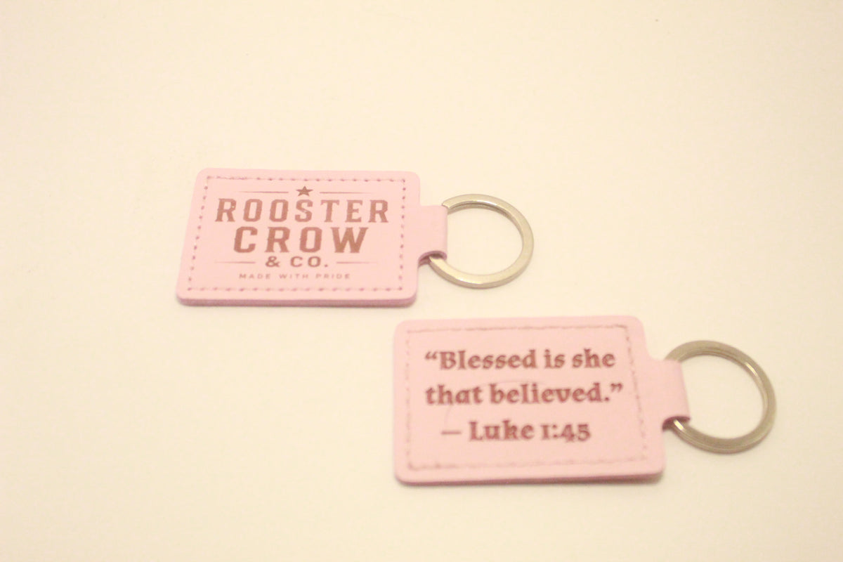 Leather Keychain with Bible Verse Luke 1:45