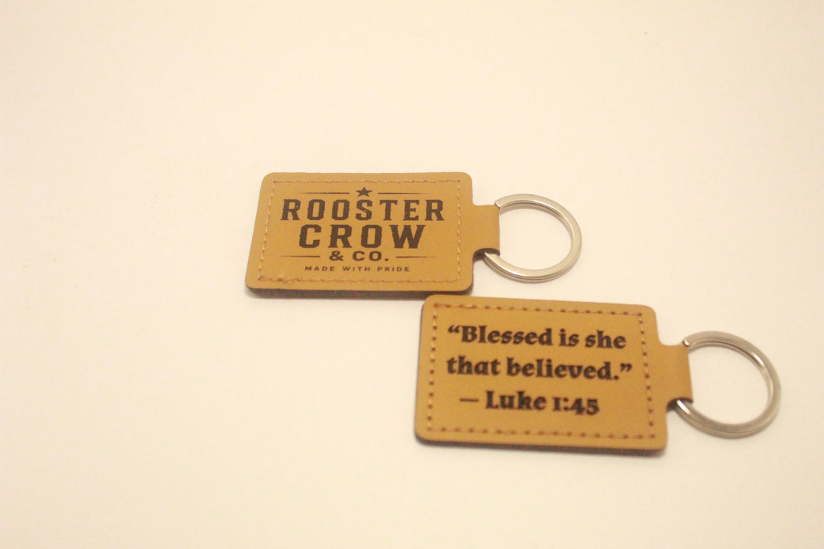 Leather Keychain with Bible Verse Luke 1:45