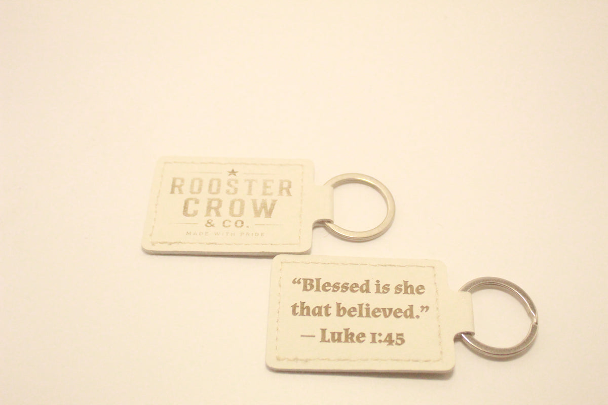 Leather Keychain with Bible Verse Luke 1:45