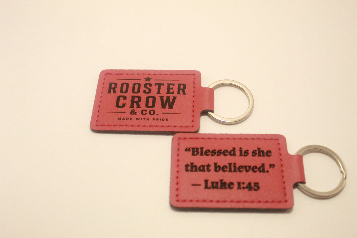 Leather Keychain with Bible Verse Luke 1:45
