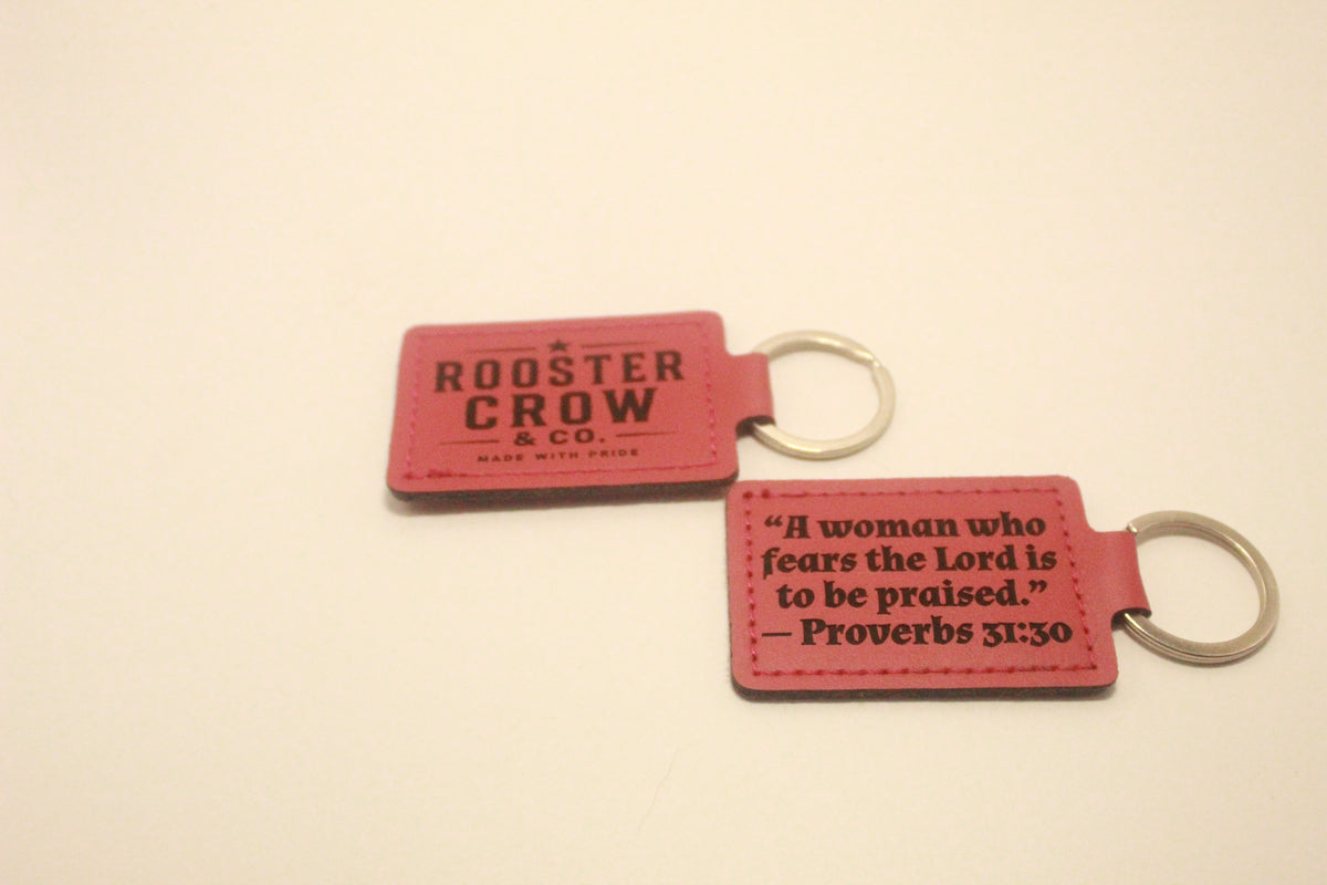 Leather Keychain with Bible Verse Proverbs 31:30