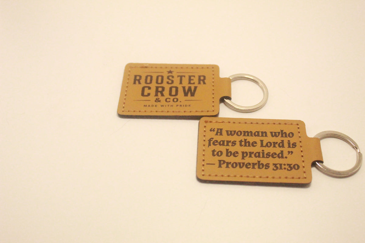 Leather Keychain with Bible Verse Proverbs 31:30