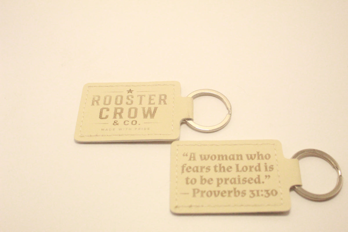 Leather Keychain with Bible Verse Proverbs 31:30