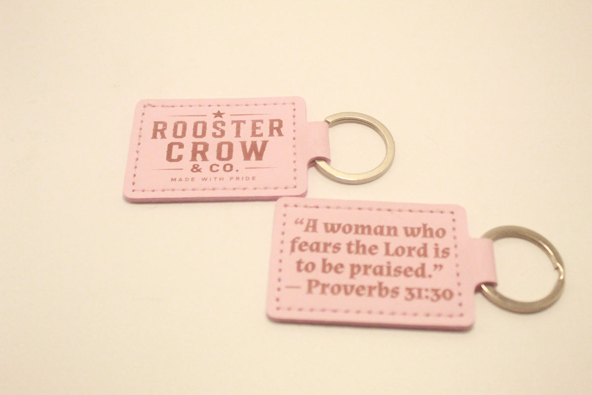 Leather Keychain with Bible Verse Proverbs 31:30