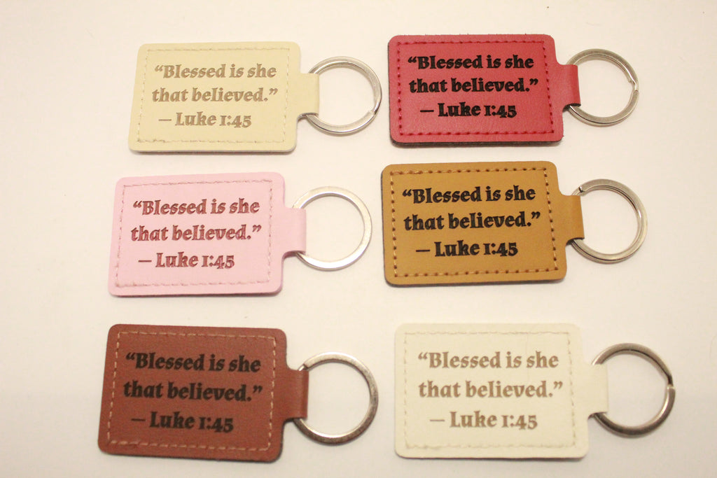 Leather Keychain with Bible Verse Luke 1:45