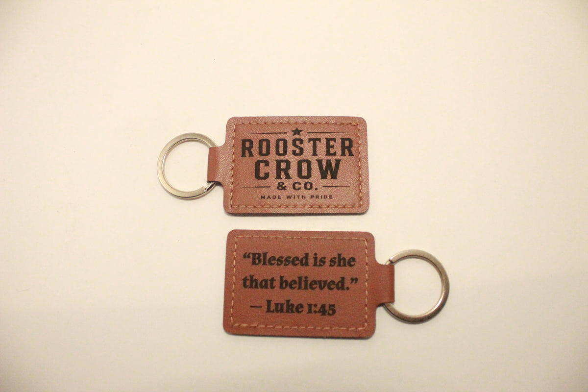 Leather Keychain with Bible Verse Luke 1:45