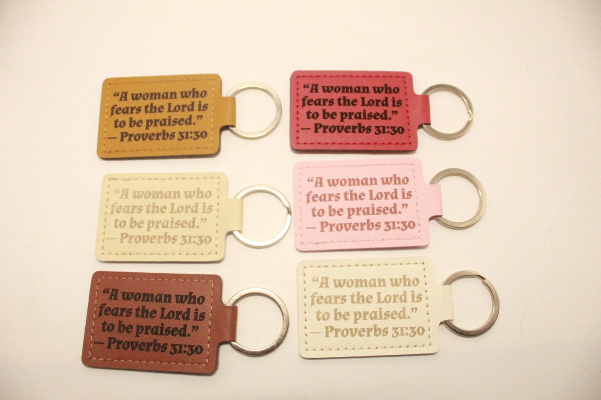 Leather Keychain with Bible Verse Proverbs 31:30