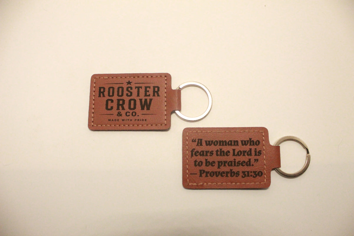 Leather Keychain with Bible Verse Proverbs 31:30