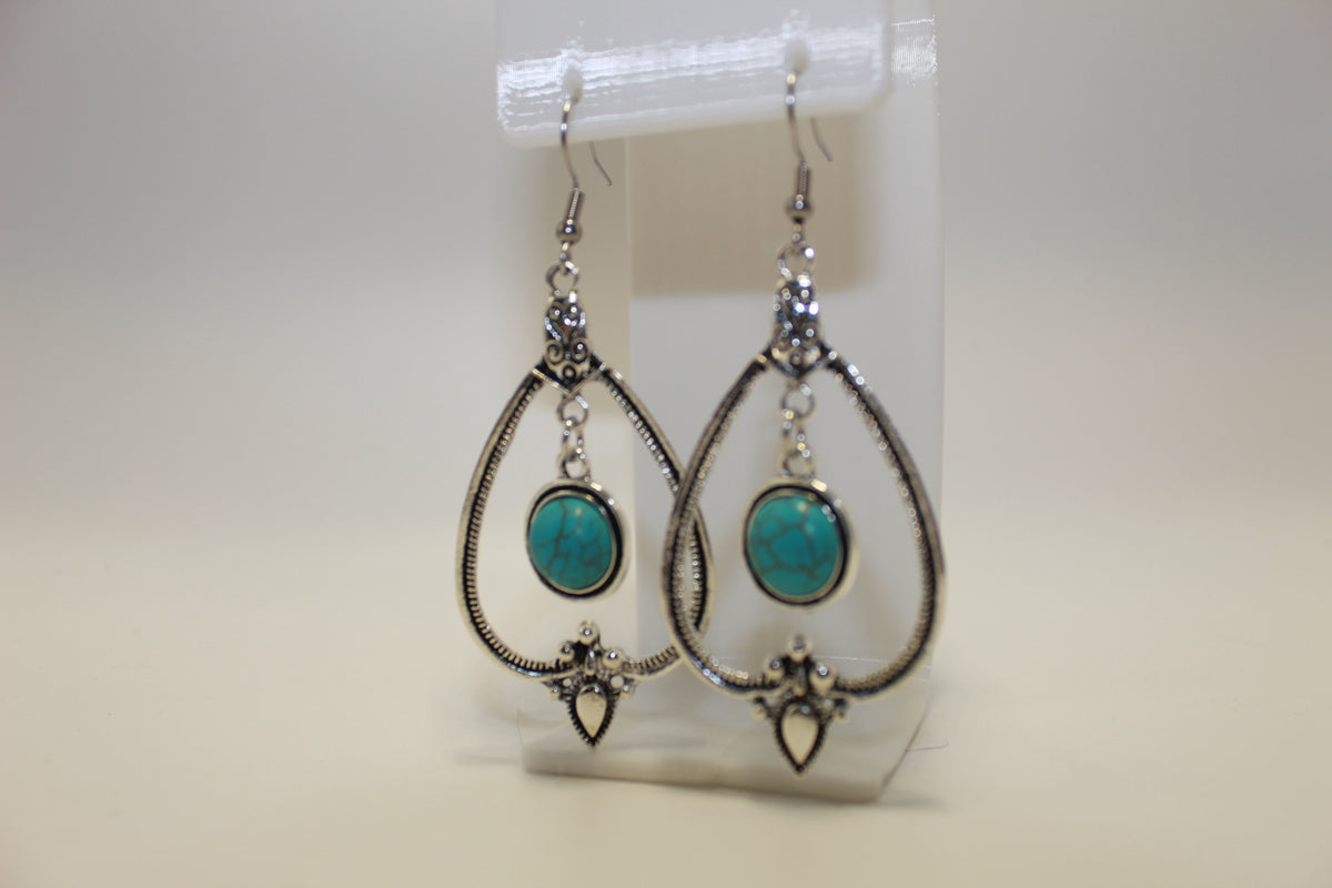 Antique Silver Engraved Waterdrop Style Earrings