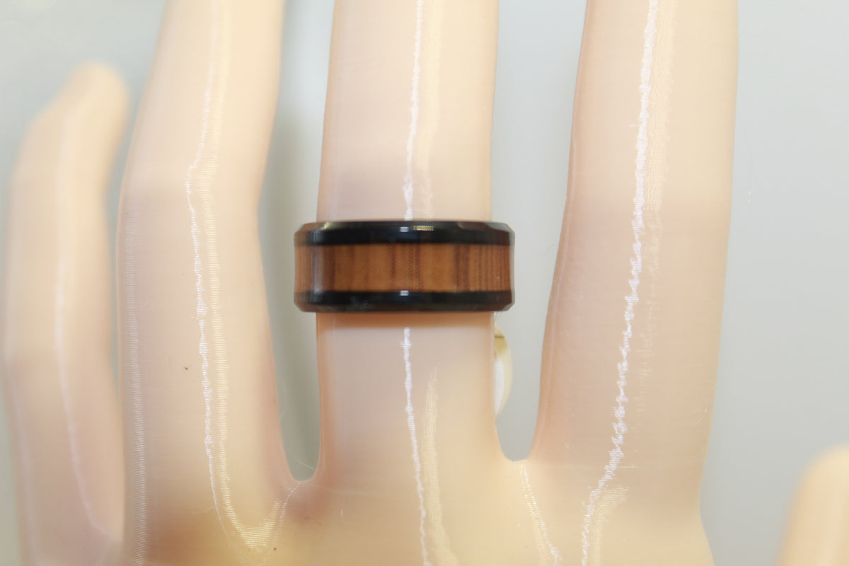 Vintage Stainless Steel Wood Grain Inlay Ring For Men