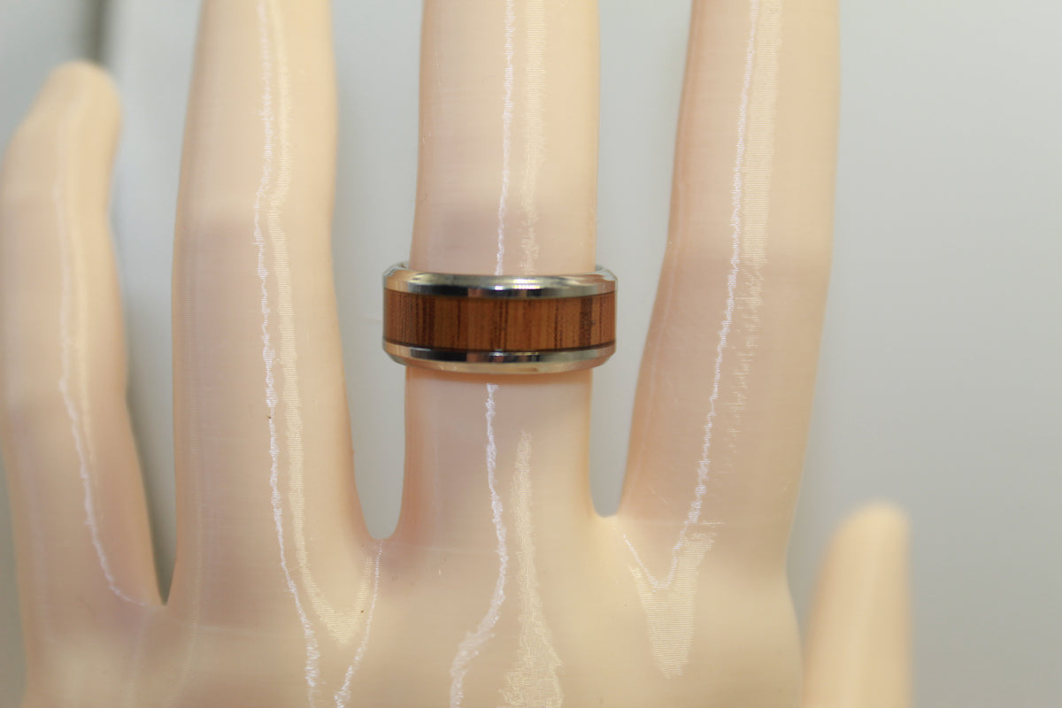 Vintage Stainless Steel Wood Grain Inlay Ring For Men