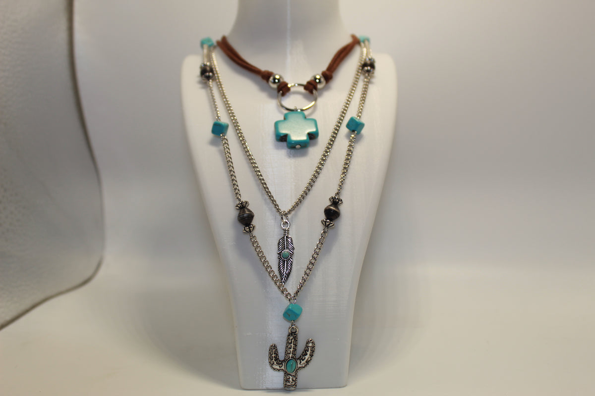 Cross and Feather Pendant Style Adjustable Necklace