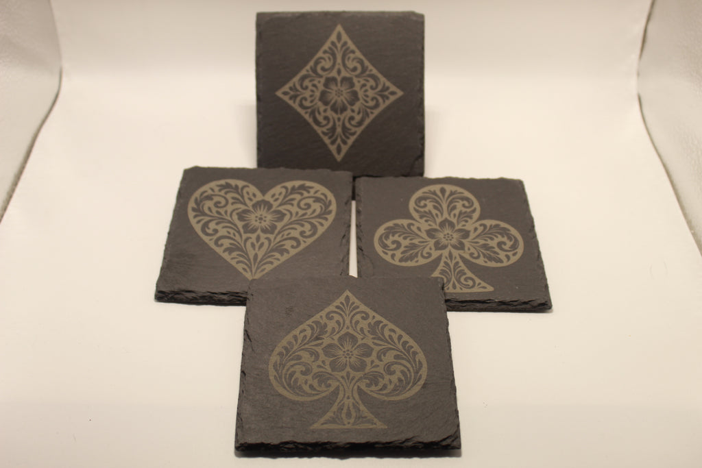 Playing Card Inspired Laser Engraved Slate Coasters (set of 4)