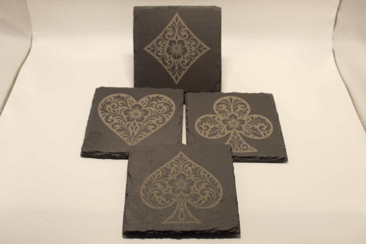 Playing Card Inspired Laser Engraved Slate Coasters (set of 4)